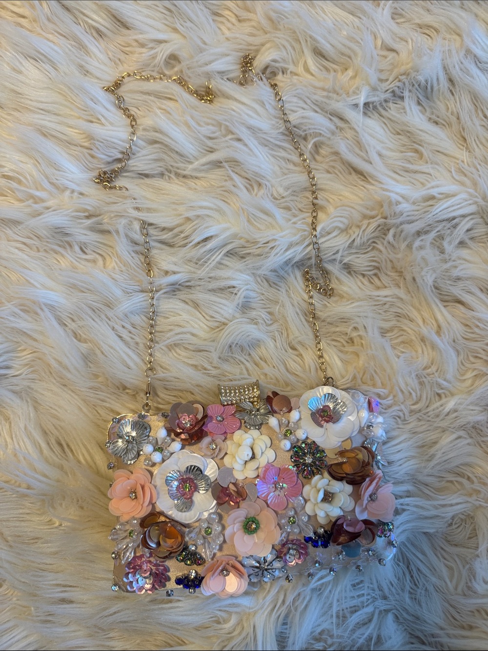 Embellished Pink Floral Evening Crossbody Bag